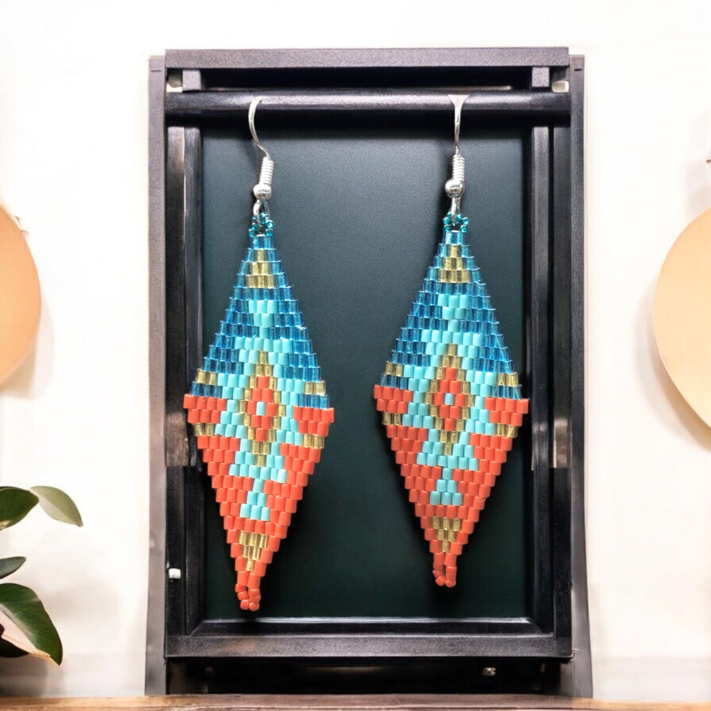 Boucles d'oreilles en perles de verre Miyuki rouges et turquoises