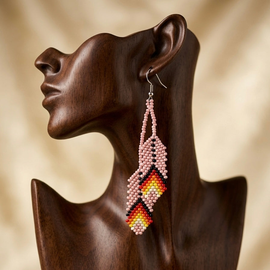 Boucles d'oreilles OldTribes™ en perles roses et plumes