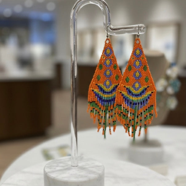 Boucles d'oreilles pendantes Fleur de Flamme orange