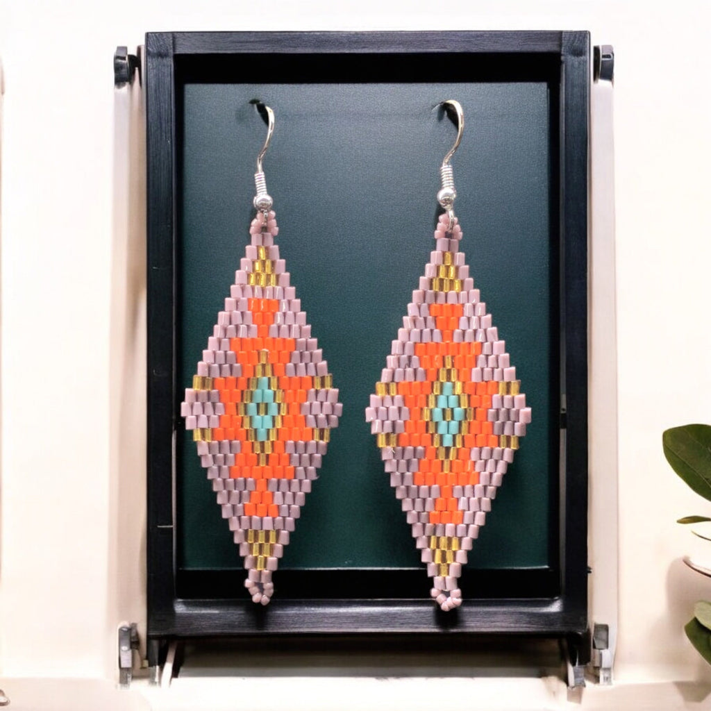 Boucles d'oreilles en perles de verre Miyuki gris-violet et rouge