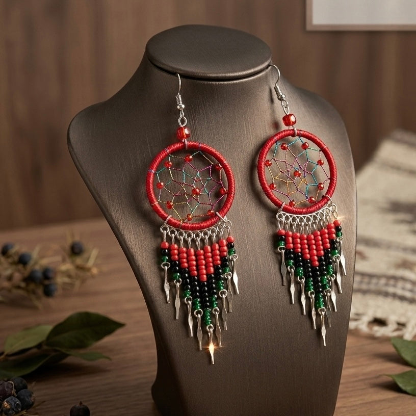 Red/burgundy/green Dreamcatcher Dangles