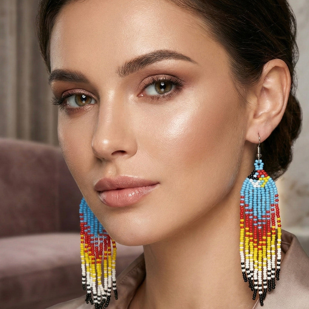 Boucles d'oreilles perlées Esprit Oiseau de feu bleu ciel