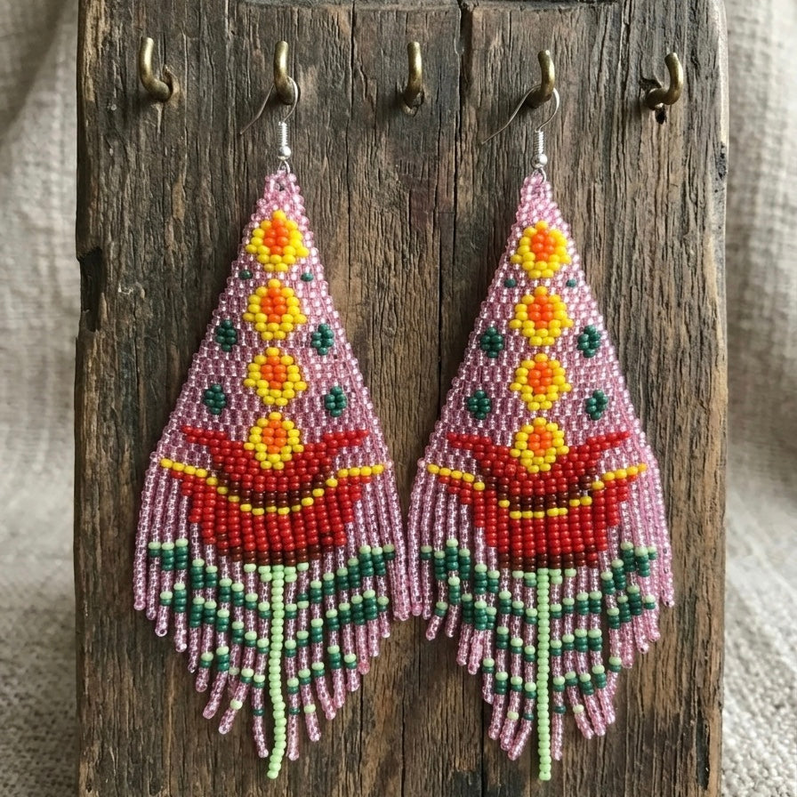 Boucles d'oreilles pendantes Flamme Rose