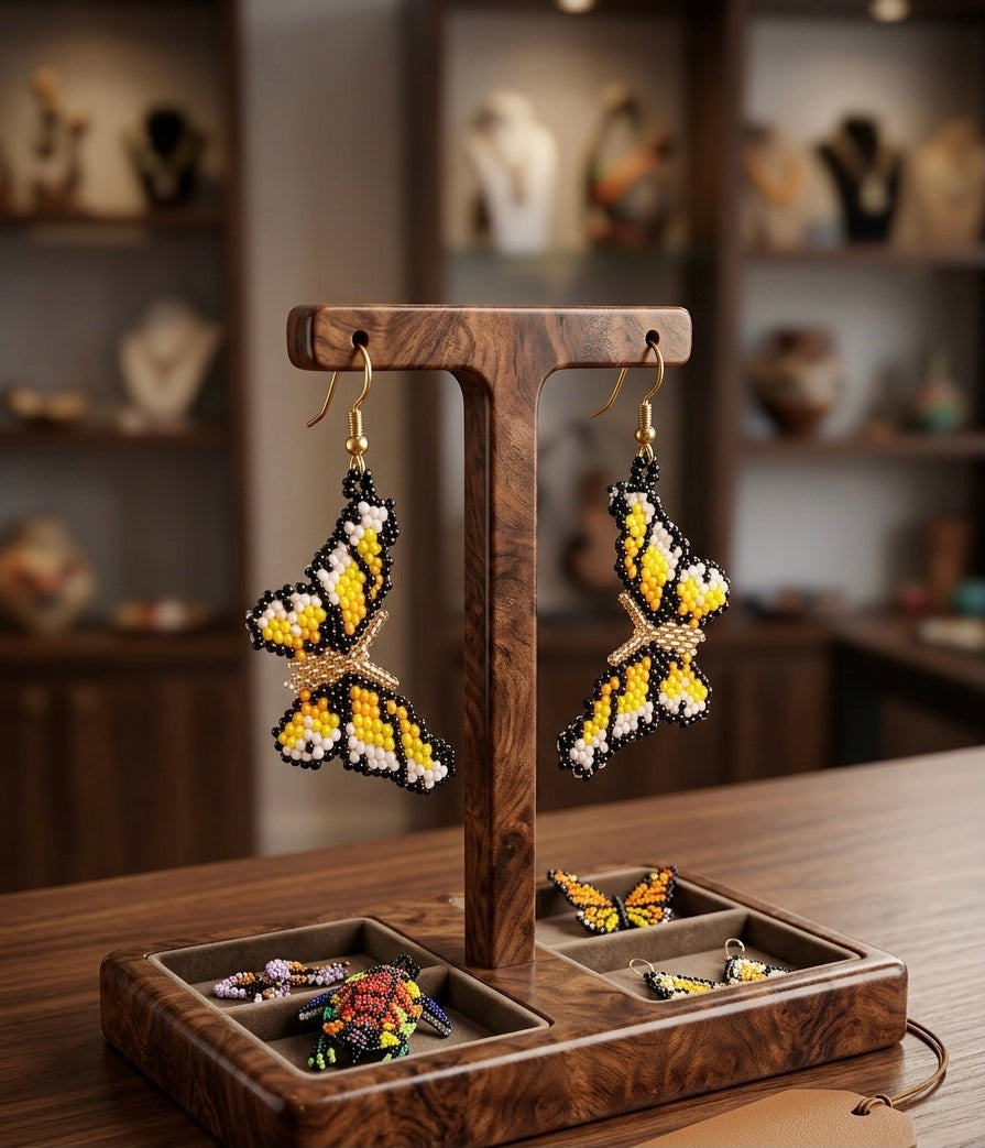 Boucles d'oreilles perles papillons violets dansants