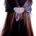 Pink and Green Wooden Stick Butterfly Beaded Barrette with Fringes