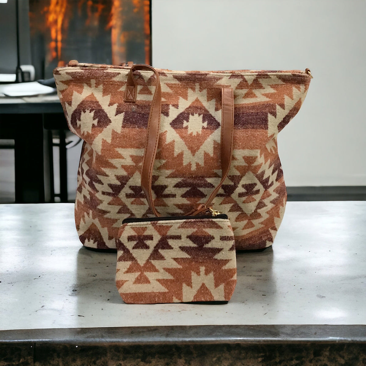 Sac cabas marron et beige