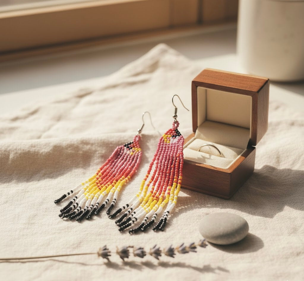 Boucles d'oreilles perlées Esprit Oiseau de feu rose