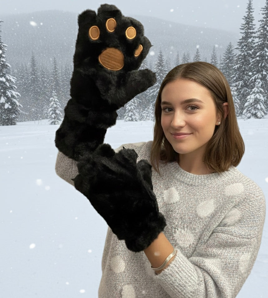 Gants Patte d'Ours Noirs Doux en Peluche