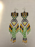 Boucles d'oreilles perlées Chemin au coucher du soleil vert et marron