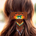 Barrette rectangulaire à franges - Marron