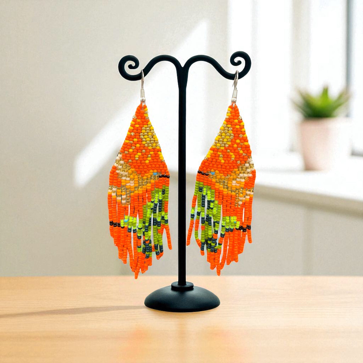 Boucles d'oreilles perlées « Danseuse Ciel Orange »