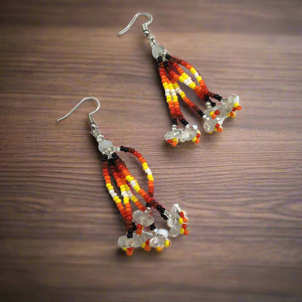 Silver Six-Strand Beaded Cascade Earrings