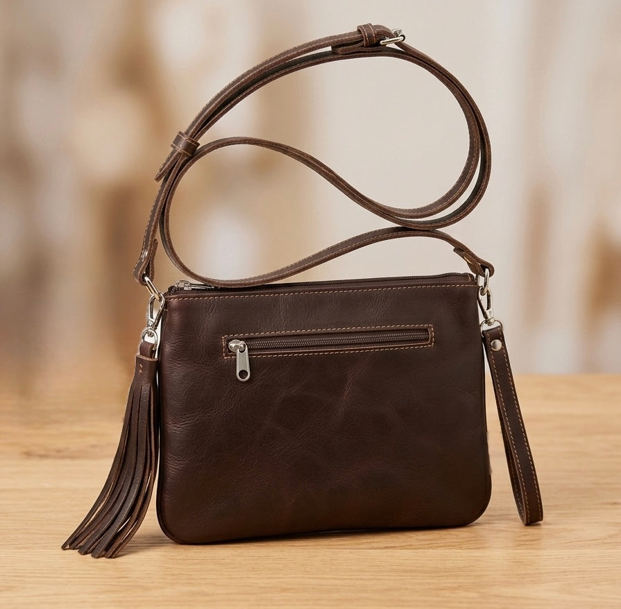 Sac bandoulière en cuir avec perles (marron chocolat)