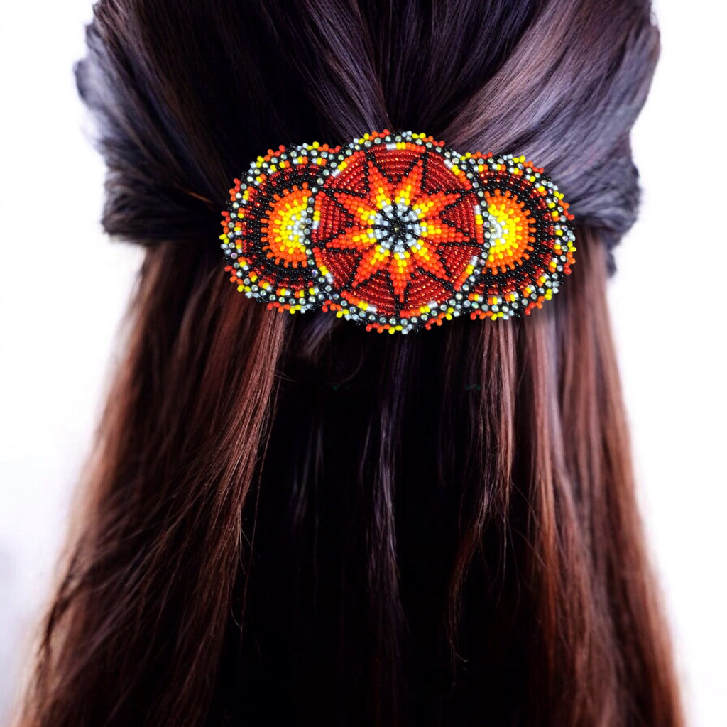 Barrettes perlées rouges amérindiennes