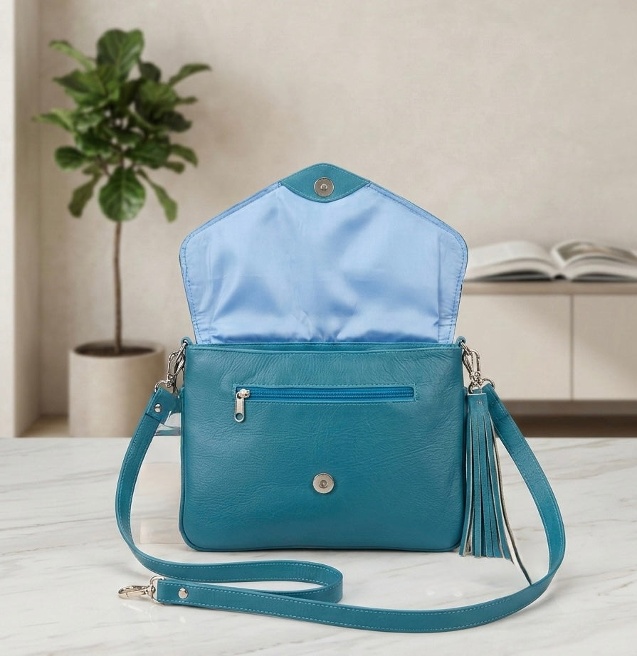 Sac bandoulière en cuir perlé (turquoise)