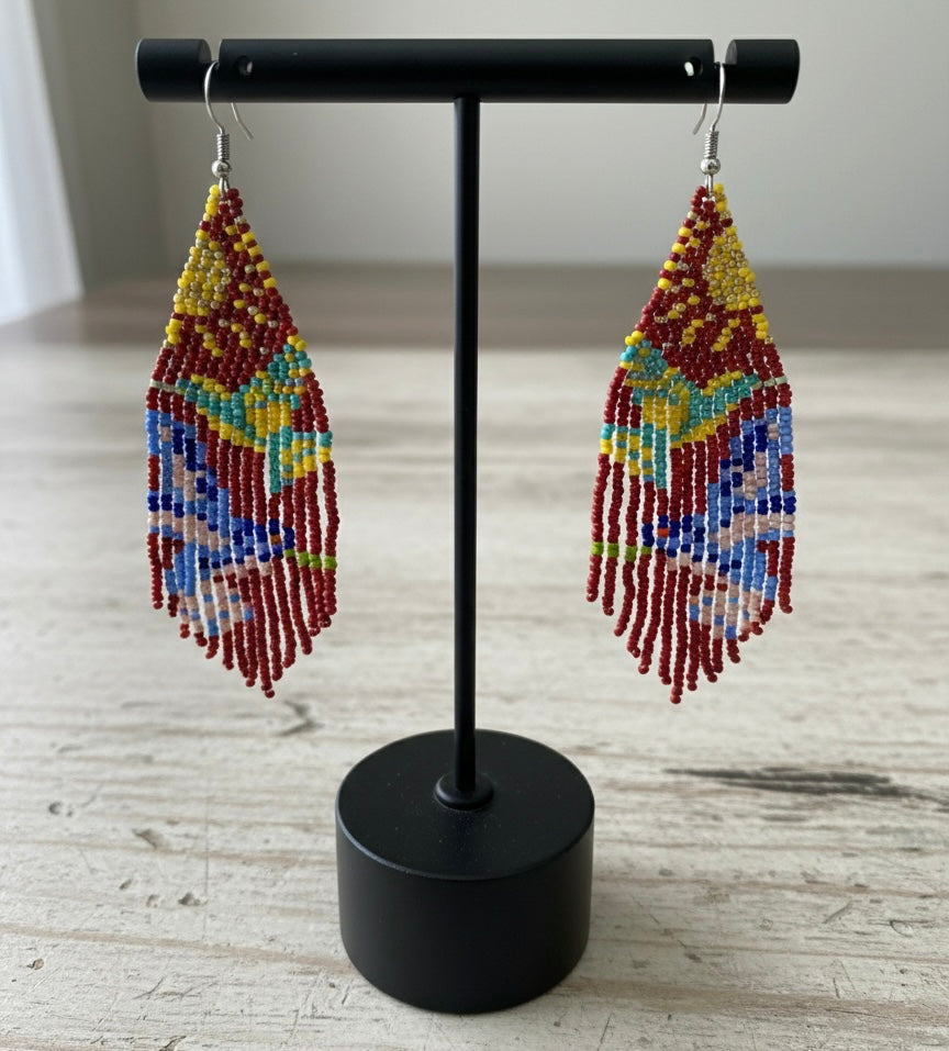 Boucles d'oreilles perlées Rouge Marron Sky Dancer