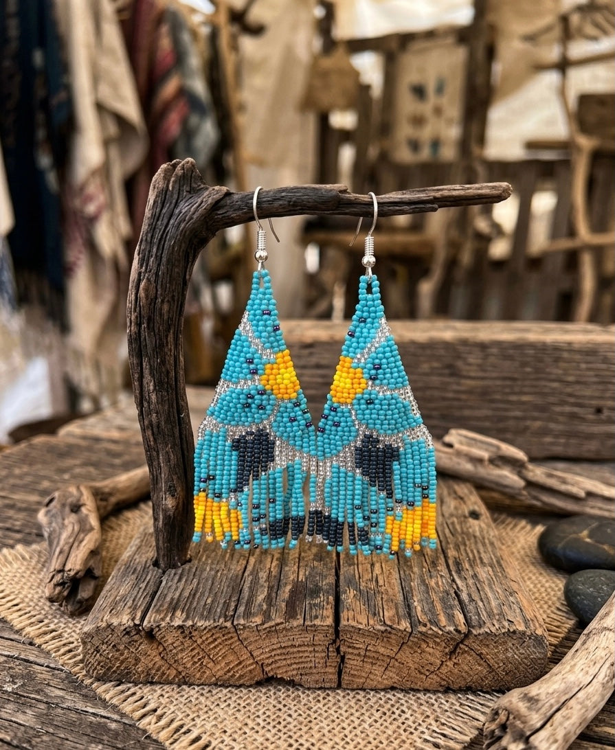 Boucles d'oreilles pendantes perlées Fleur (Turquoise)