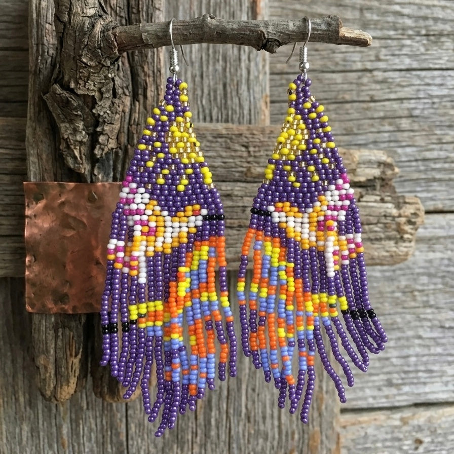 Boucles d'oreilles perlées « Danseuse Ciel Violet »