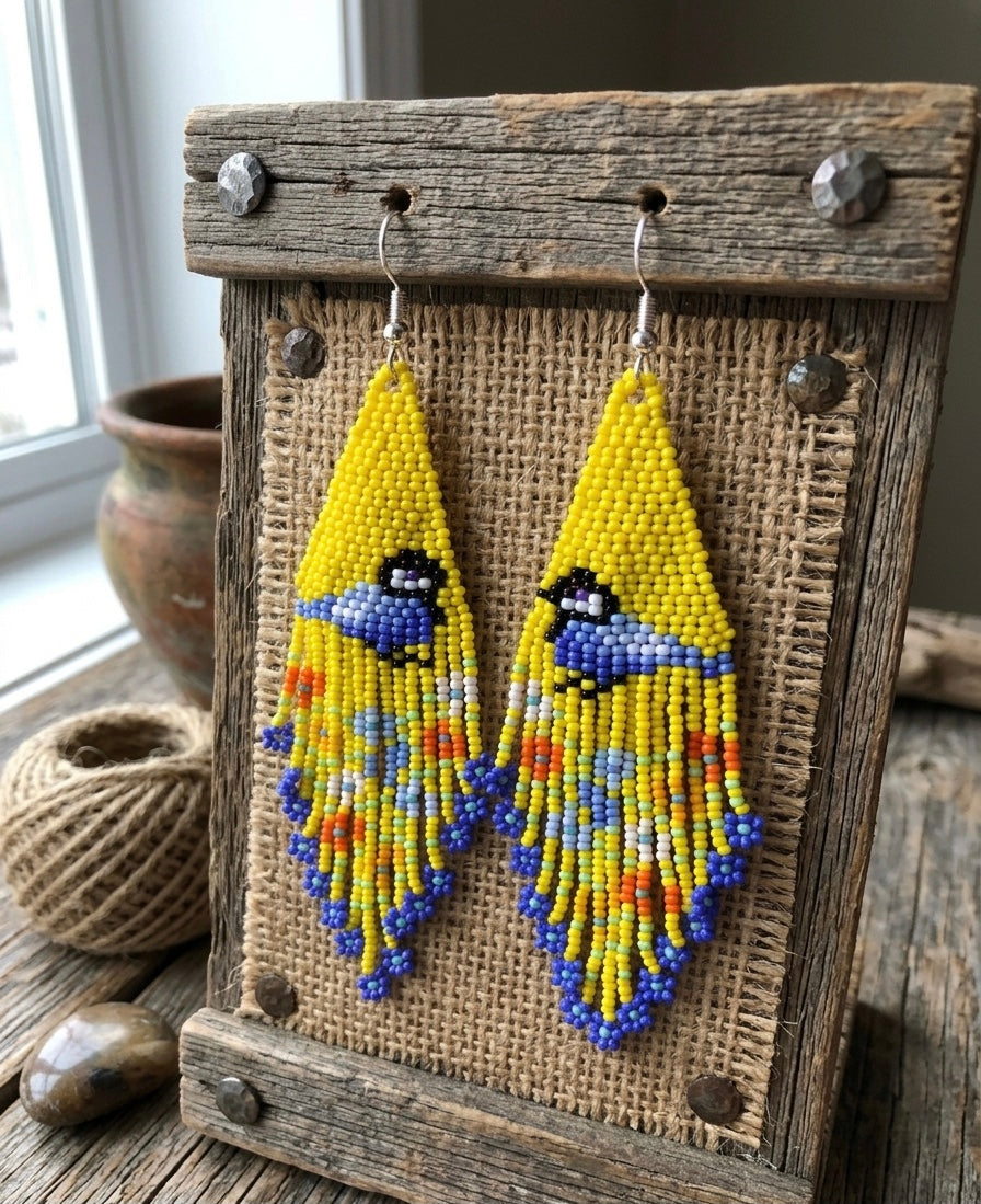 Boucles d'oreilles pendantes oiseau (jaunes)