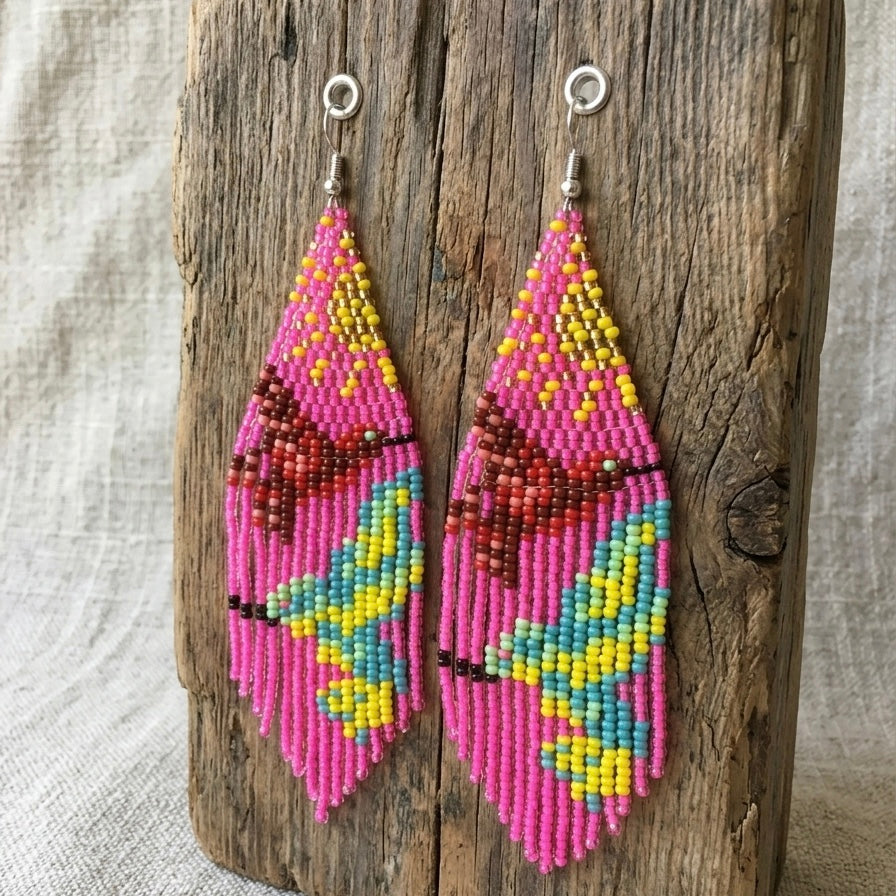 Boucles d'oreilles perlées « Danseuse Ciel Rose »