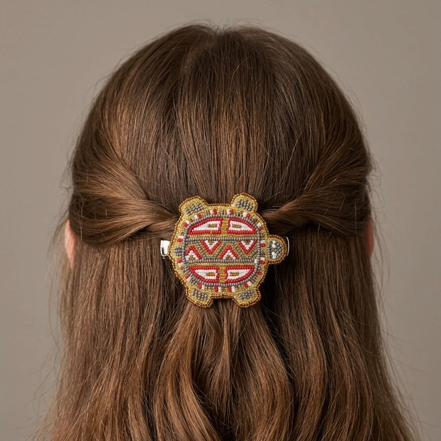 Barrette tortue perlée Accent rouge