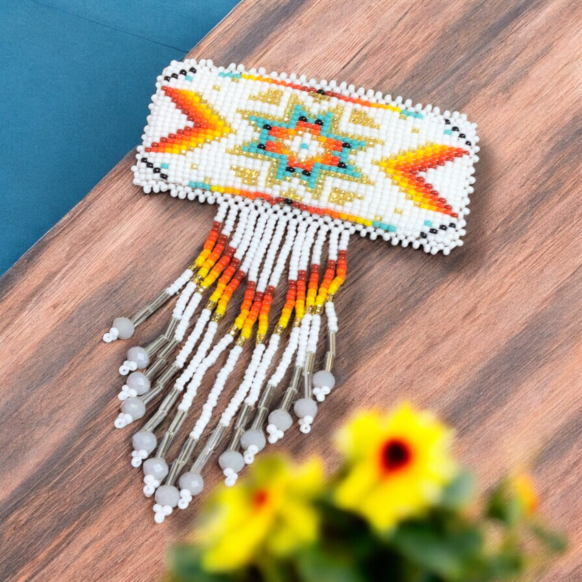 Barrette rectangulaire frangée – Dorée