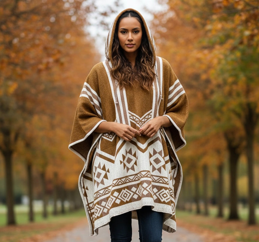 Ponchos en pure laine de lama marron