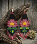 Boucles d'oreilles fleuries perlées (rouges)