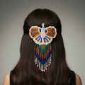 Barrettes à papillons perlées avec franges marron et blanc