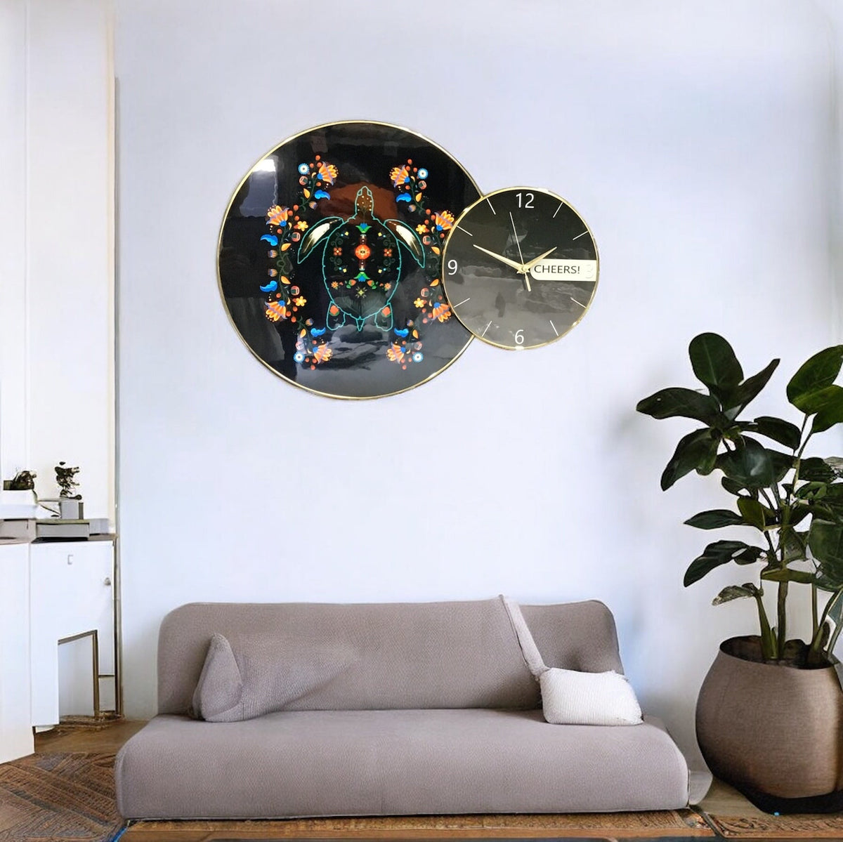 Horloge murale noire tortue autochtone