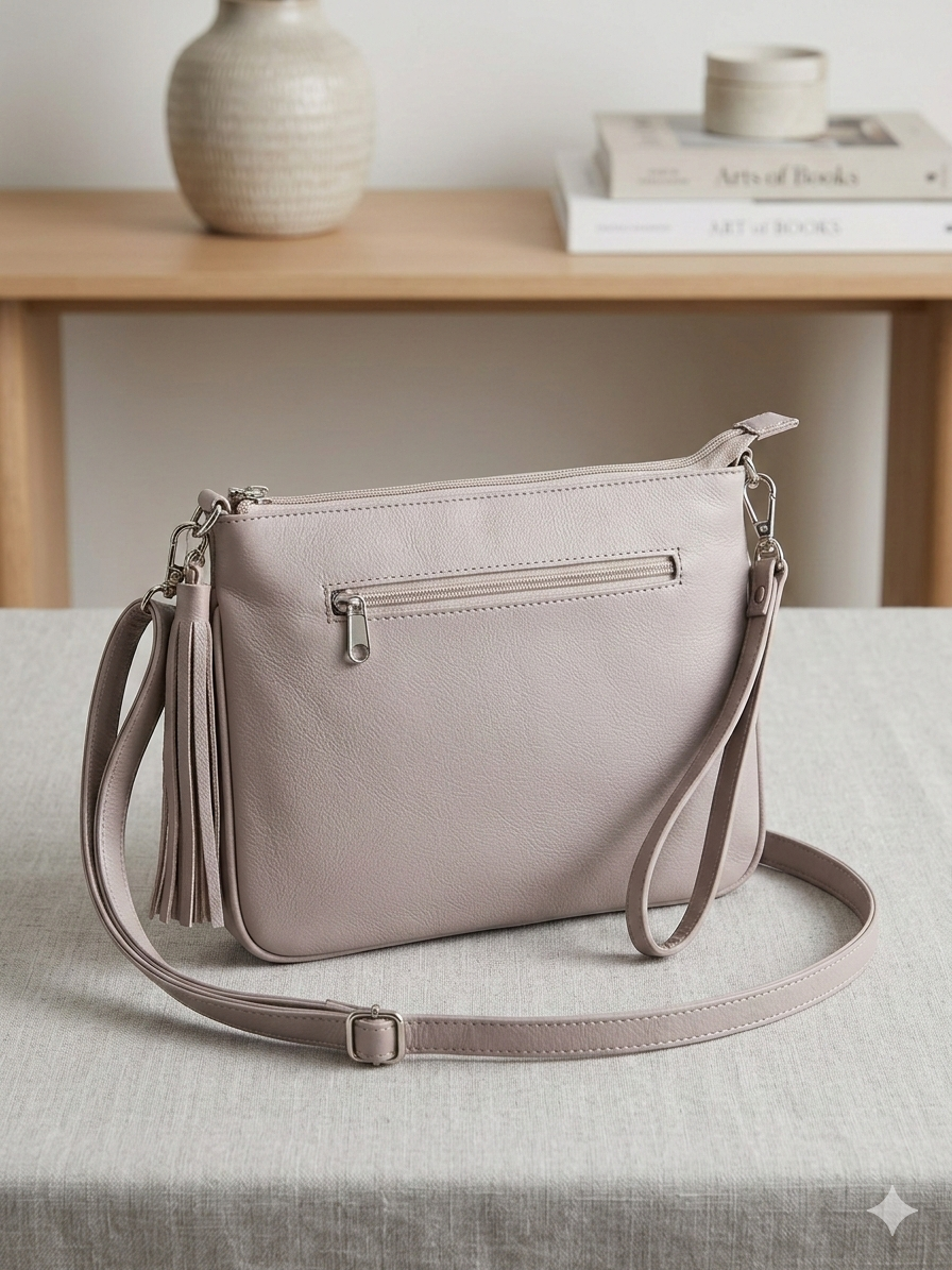 Sac bandoulière en cuir perlé (beige)