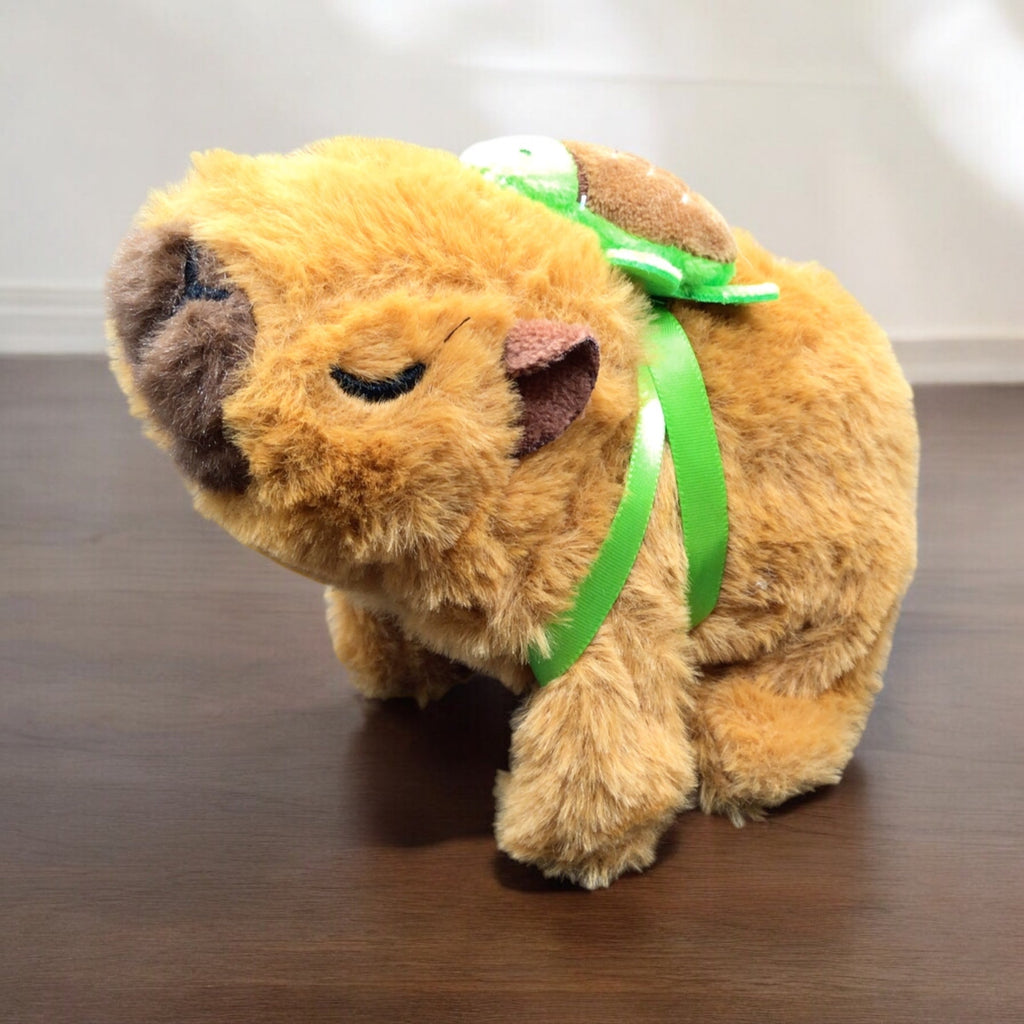 Peluche de capybara électrique interactive avec sac à dos tortue