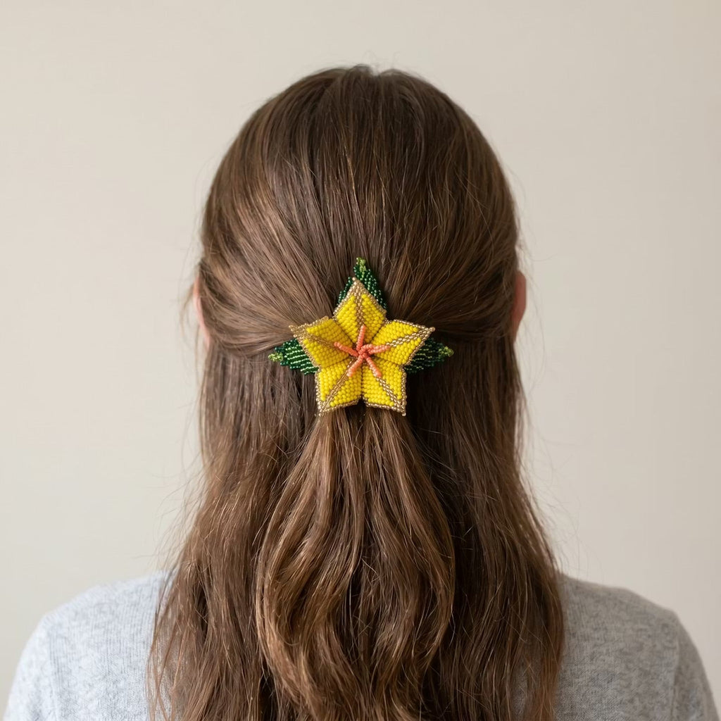 Barrette à cheveux perlée Yellow Ember Bloom