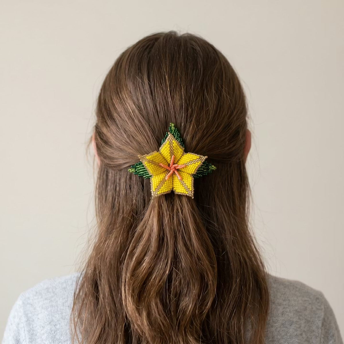 Barrette à cheveux perlée Yellow Ember Bloom