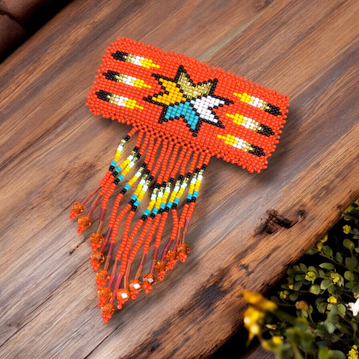 Barrette rectangulaire à franges - Rouge