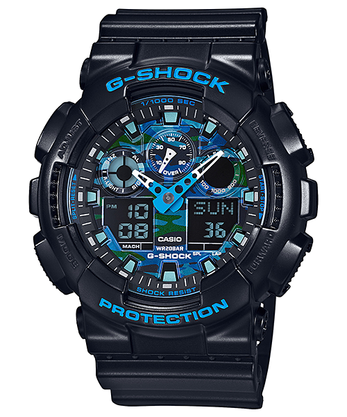 CASIO G-Shock Analogique-Numérique Camouflage Noir/Bleu | GA100CB-1A