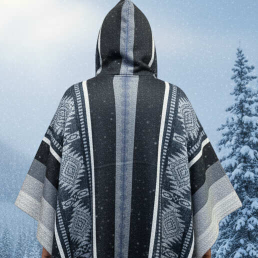 Ponchos en laine doux faits main gris clair et noirs