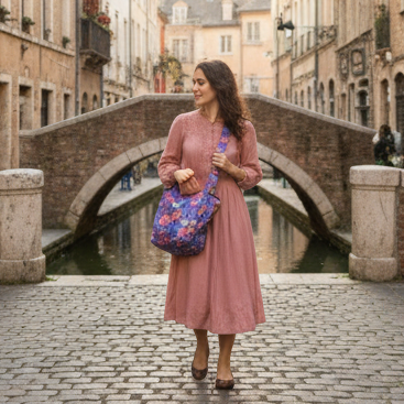 Sac bandoulière Kookum violet à petits motifs