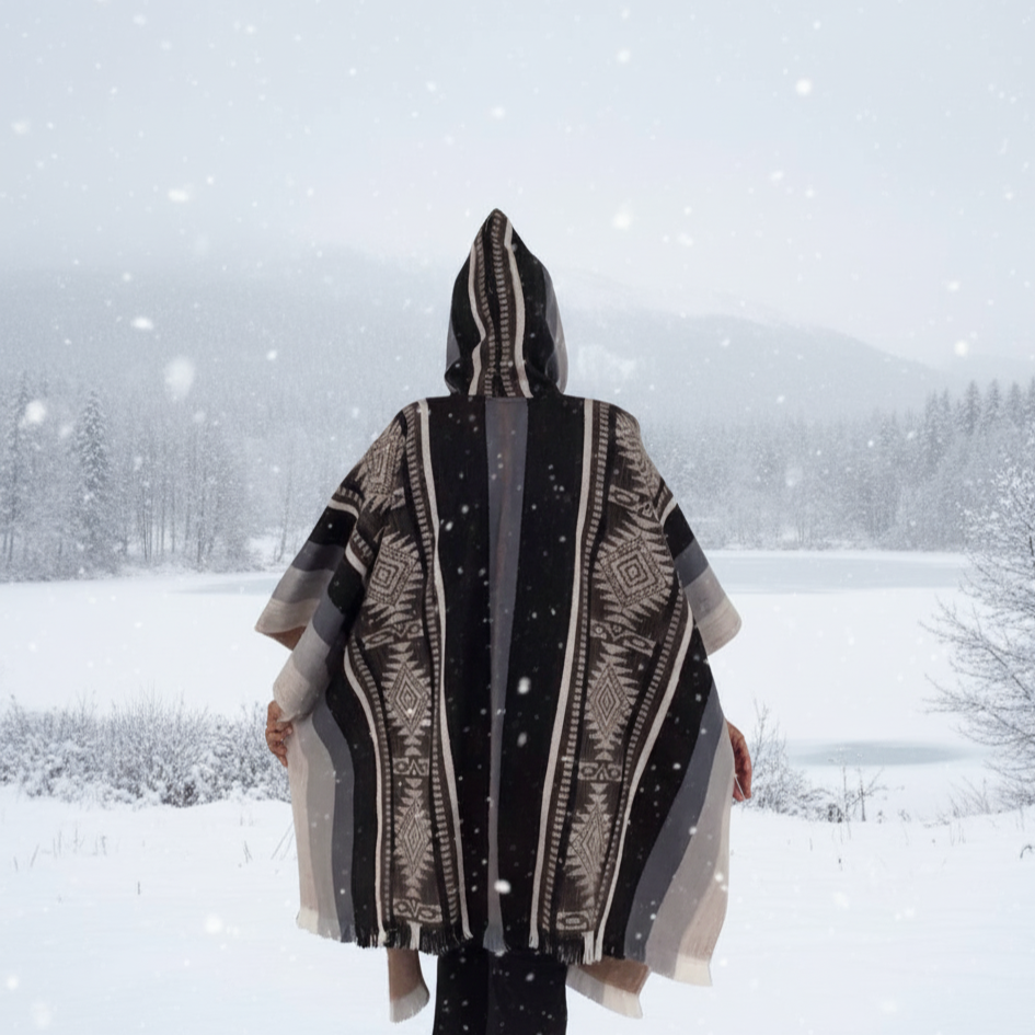 Ponchos en laine faits à la main, doux, marron et noirs