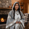 Ponchos en laine AZTÈQUE gris et blanc