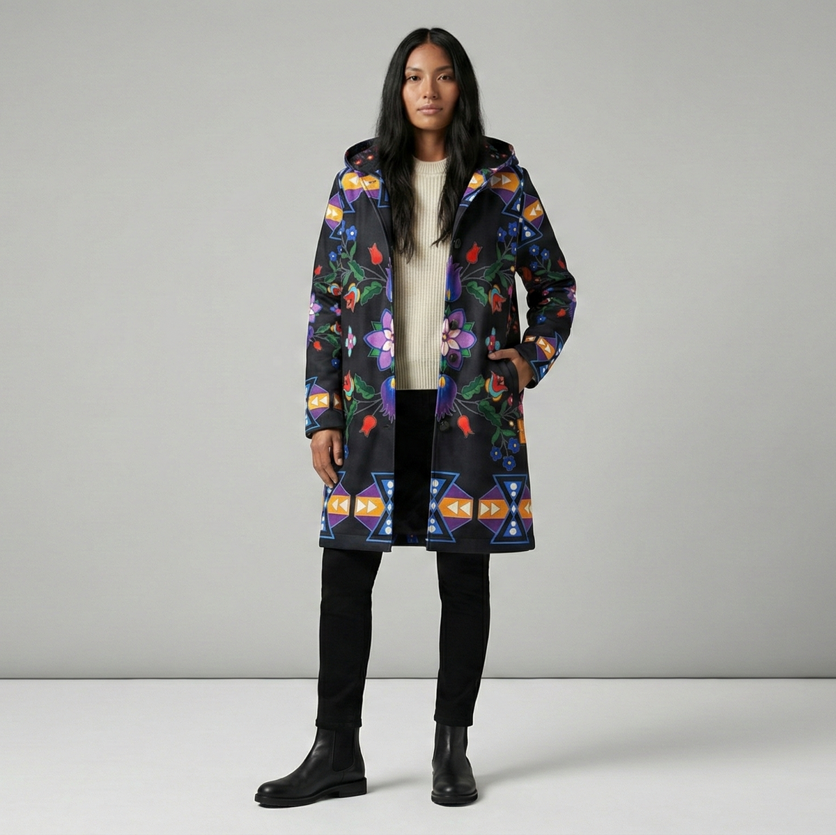 Manteau long à fleurs rose OLDTRIBES™