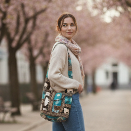Sac bandoulière OLDTRIBES™ en cuir de buffle marron et turquoise