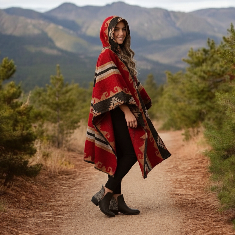 Ponchos en pure laine de lama rouge