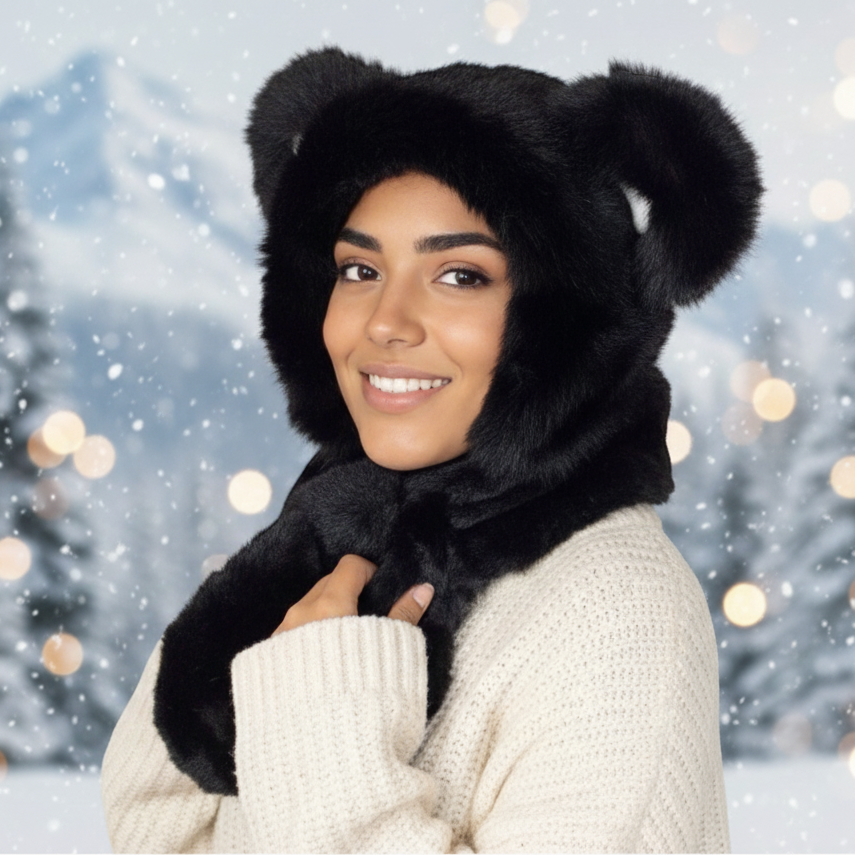 Chapeau en peluche douce avec écharpe (Panda)