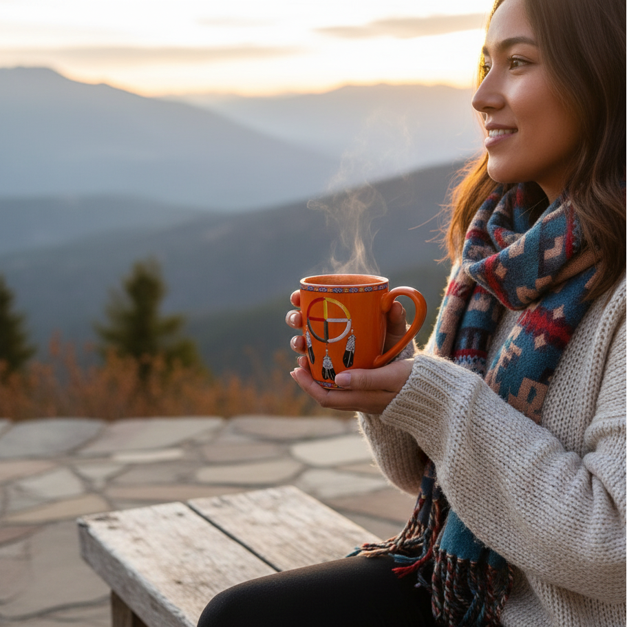 16 Oz Medicine Wheel Orange Ceramic Mug