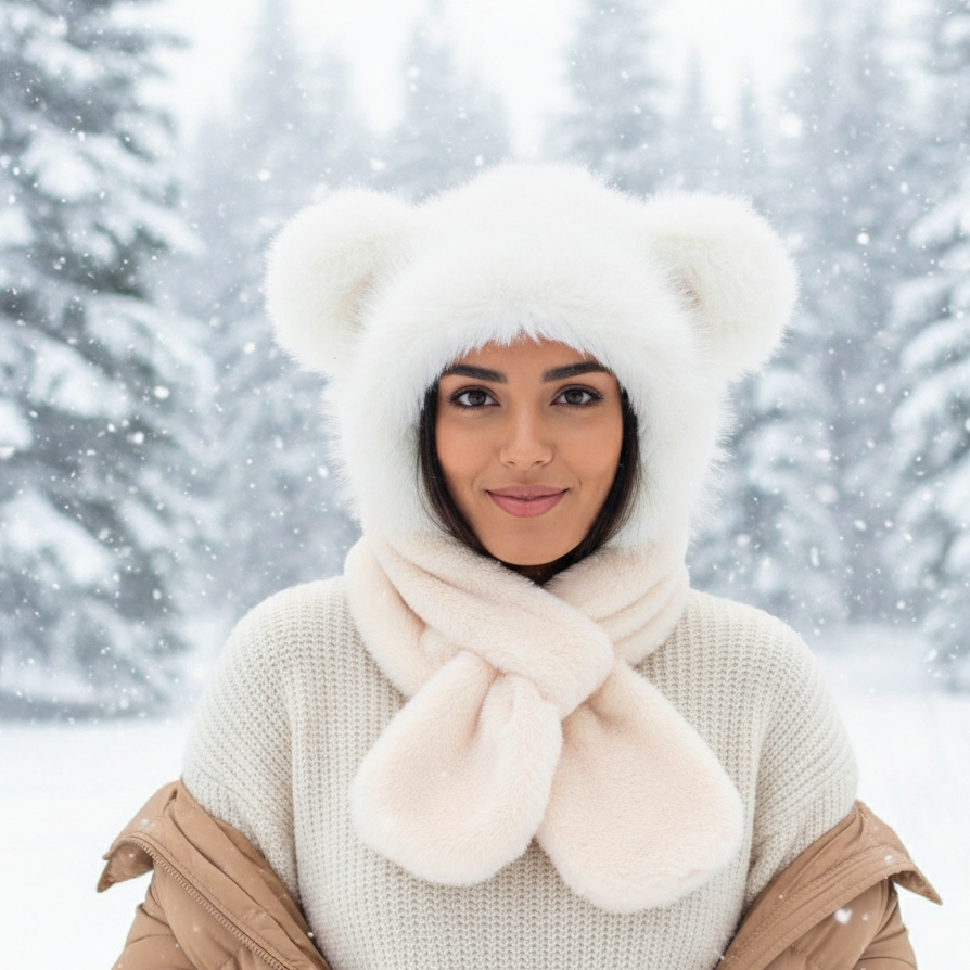 Chapeau en peluche douce avec écharpe (Panda)
