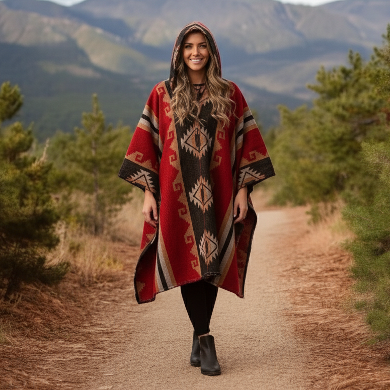 Ponchos en pure laine de lama rouge