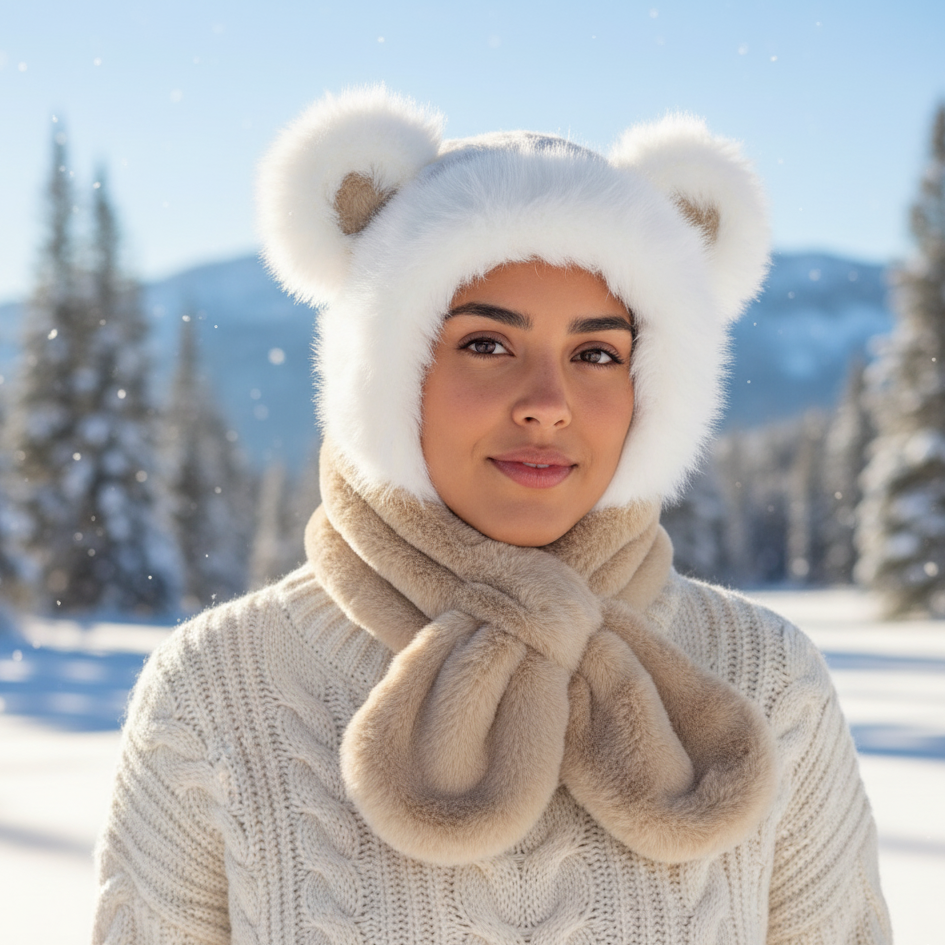 Chapeau en peluche douce avec écharpe (Panda)