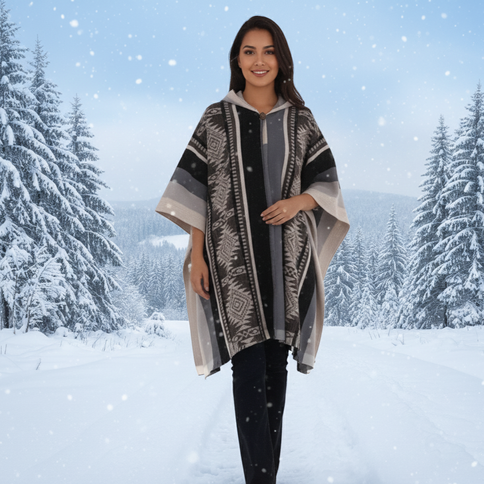 Ponchos en laine faits à la main, doux, marron et noirs