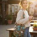Sac bandoulière OLDTRIBES™ en cuir de buffle marron et turquoise